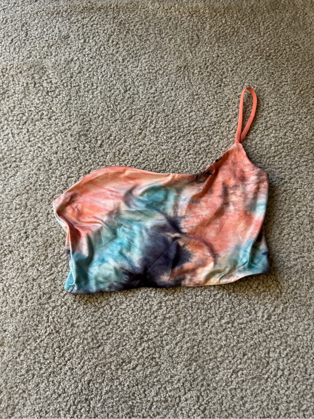 Windsor One-Shoulder Tie-Dye Crop Top - Coral, Teal & Navy y2k tube sexy NWT
